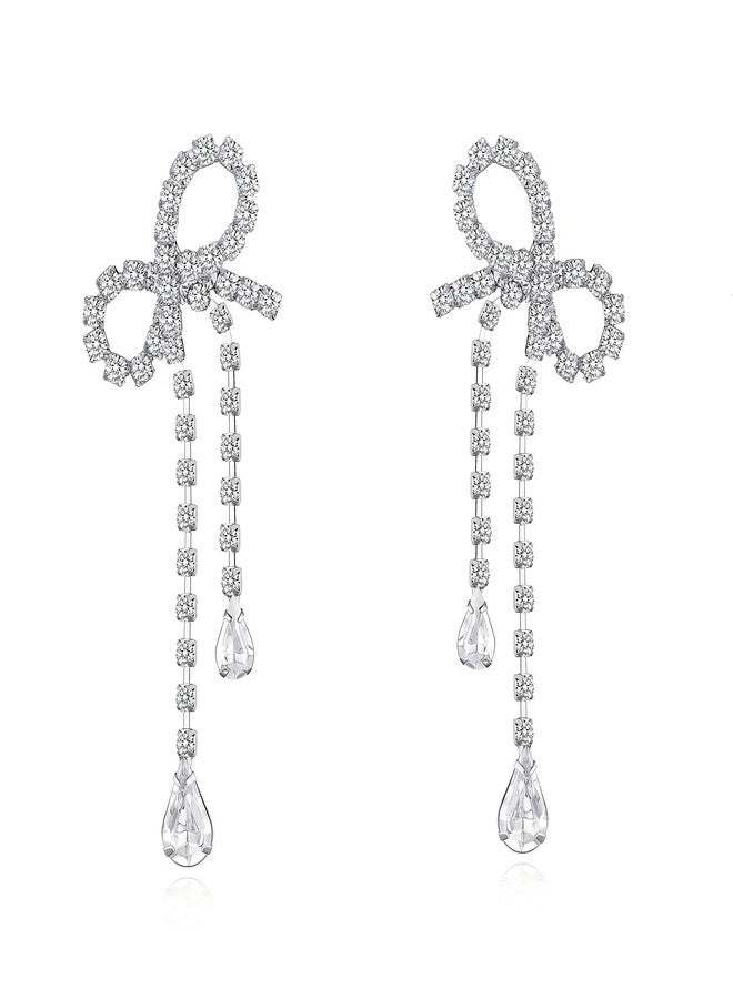 FAUTHENTICUTE Silver CZ Drop Earring for Women, Bow Drop Earrings - Image 1
